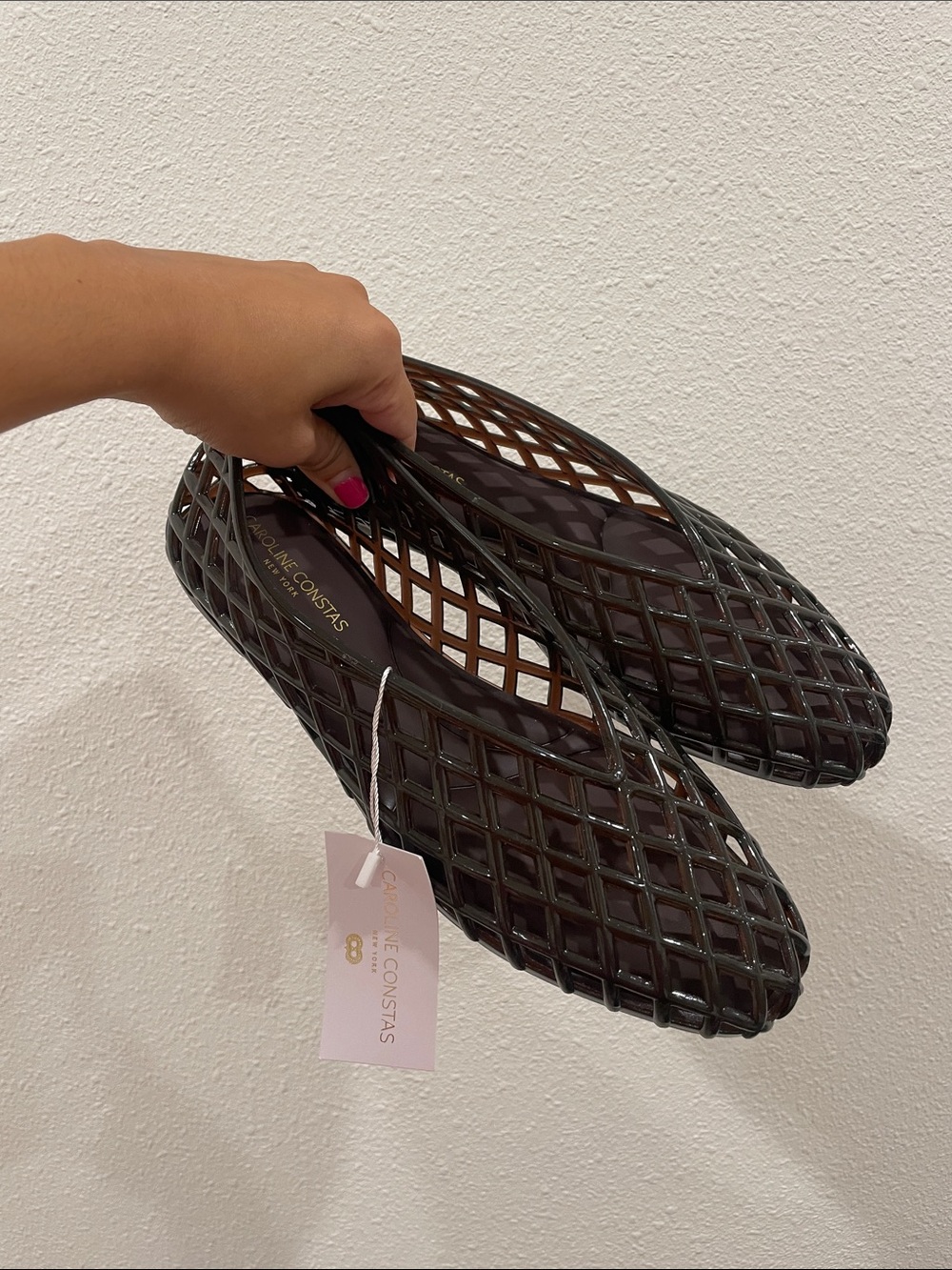 NWT Caroline Constas Dark Brown Lattice Ballerina Flats Size 7 Trendy